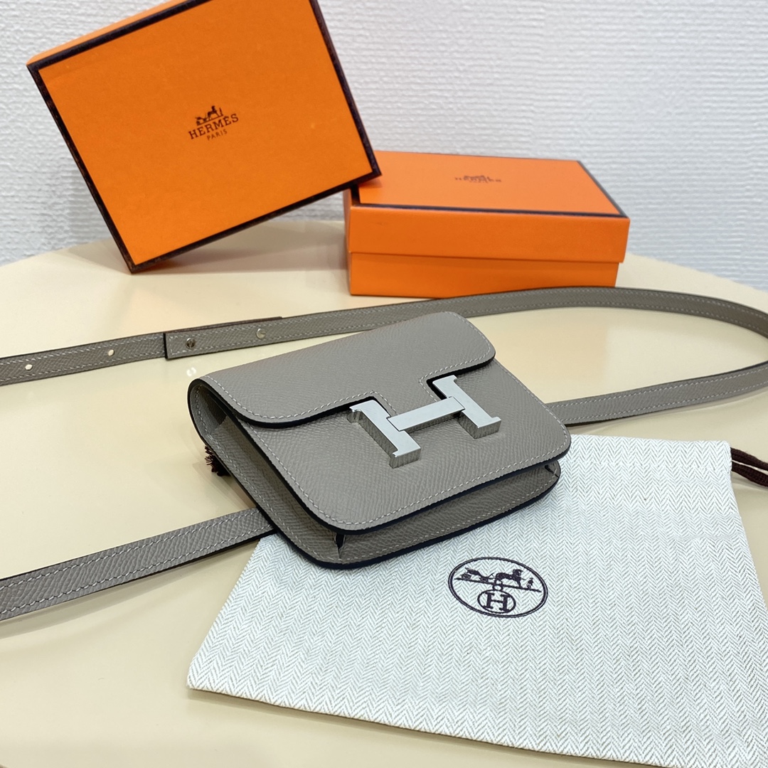 Hermes Constance Slim Wallet Belt Bag In Gris Asphalte Epsom Leather